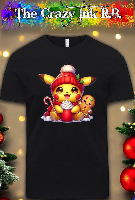 Cute Baby Pikachu Christmas graphic t-shirt.