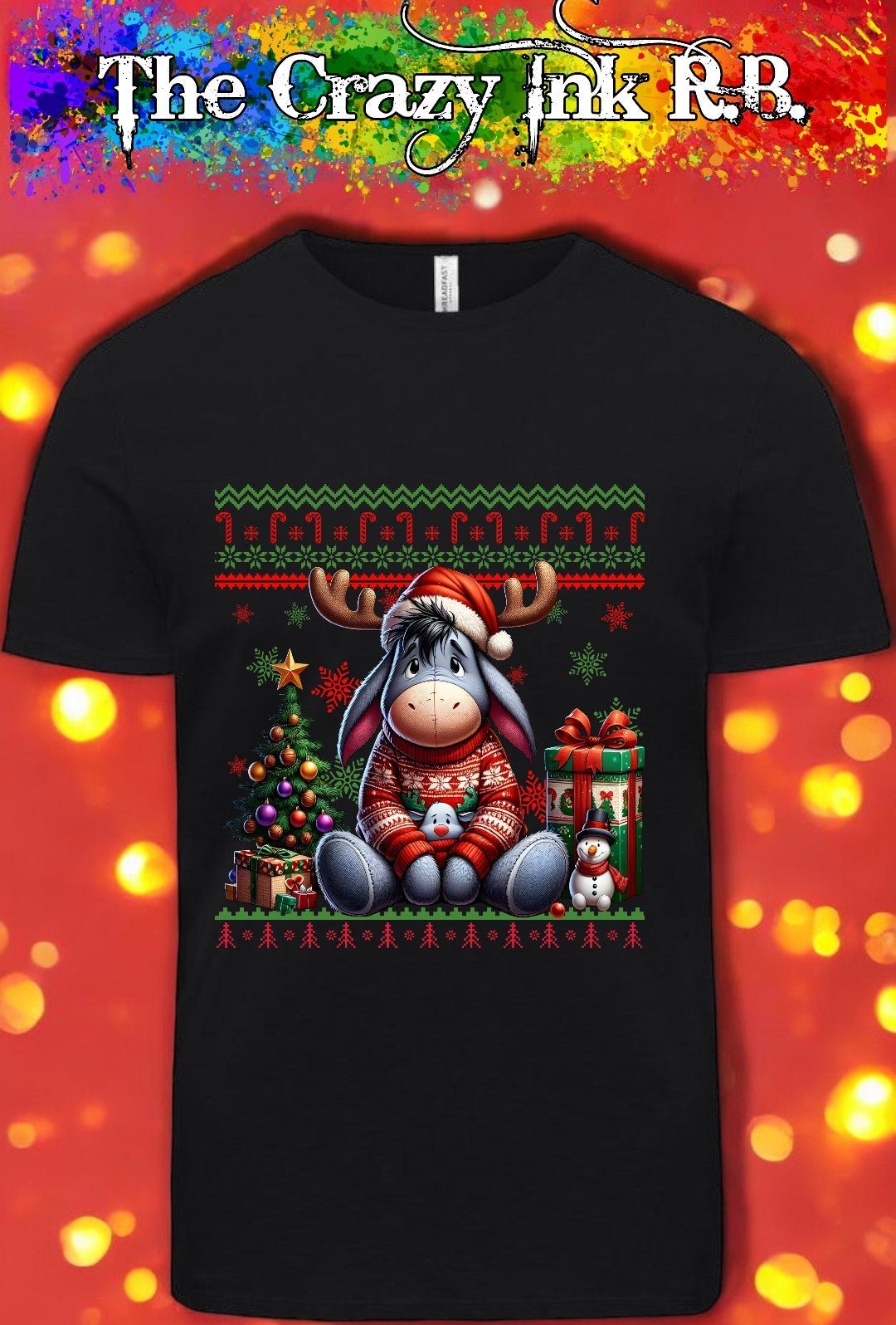 Cute Baby Eeyore Christmas graphic t-shirt.