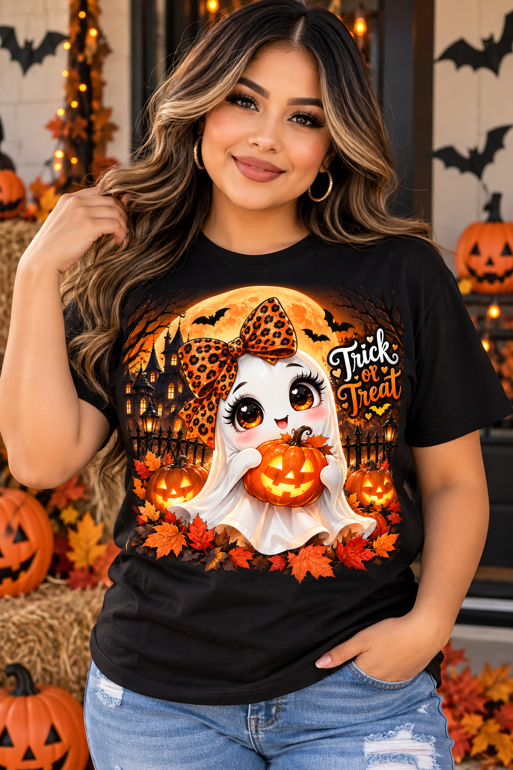 Mujer usando playera Halloween
