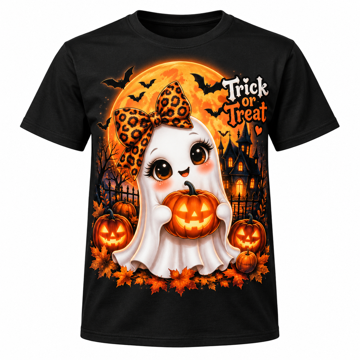 Playera negra Halloween en fondo blanco