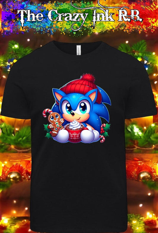 Cute Sonic Christmas graphic t-shirt.