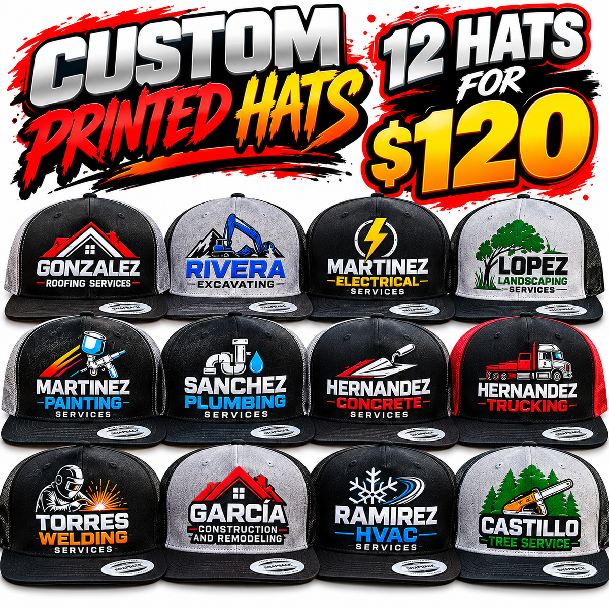 12 gorras por 120 dólares