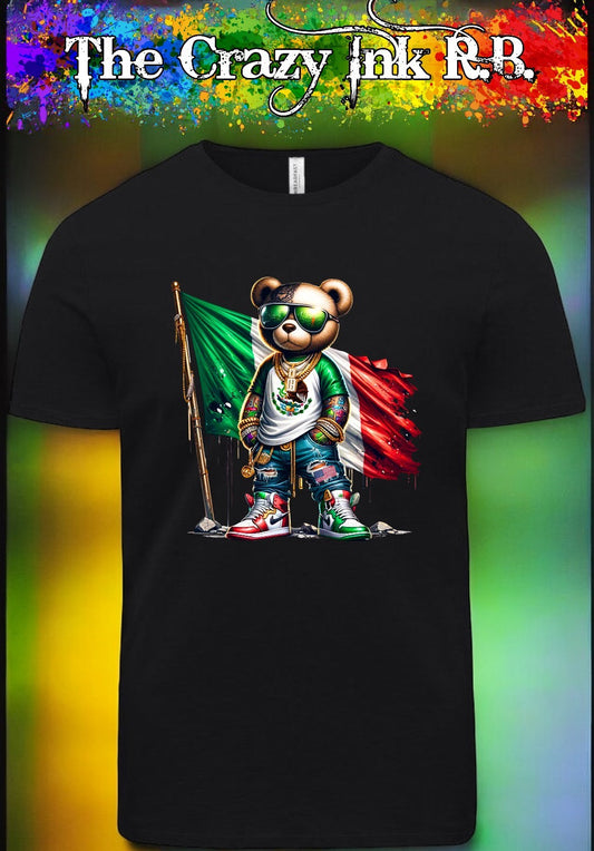 Mexican Flag And Teddy Bear graphic t-shirt.