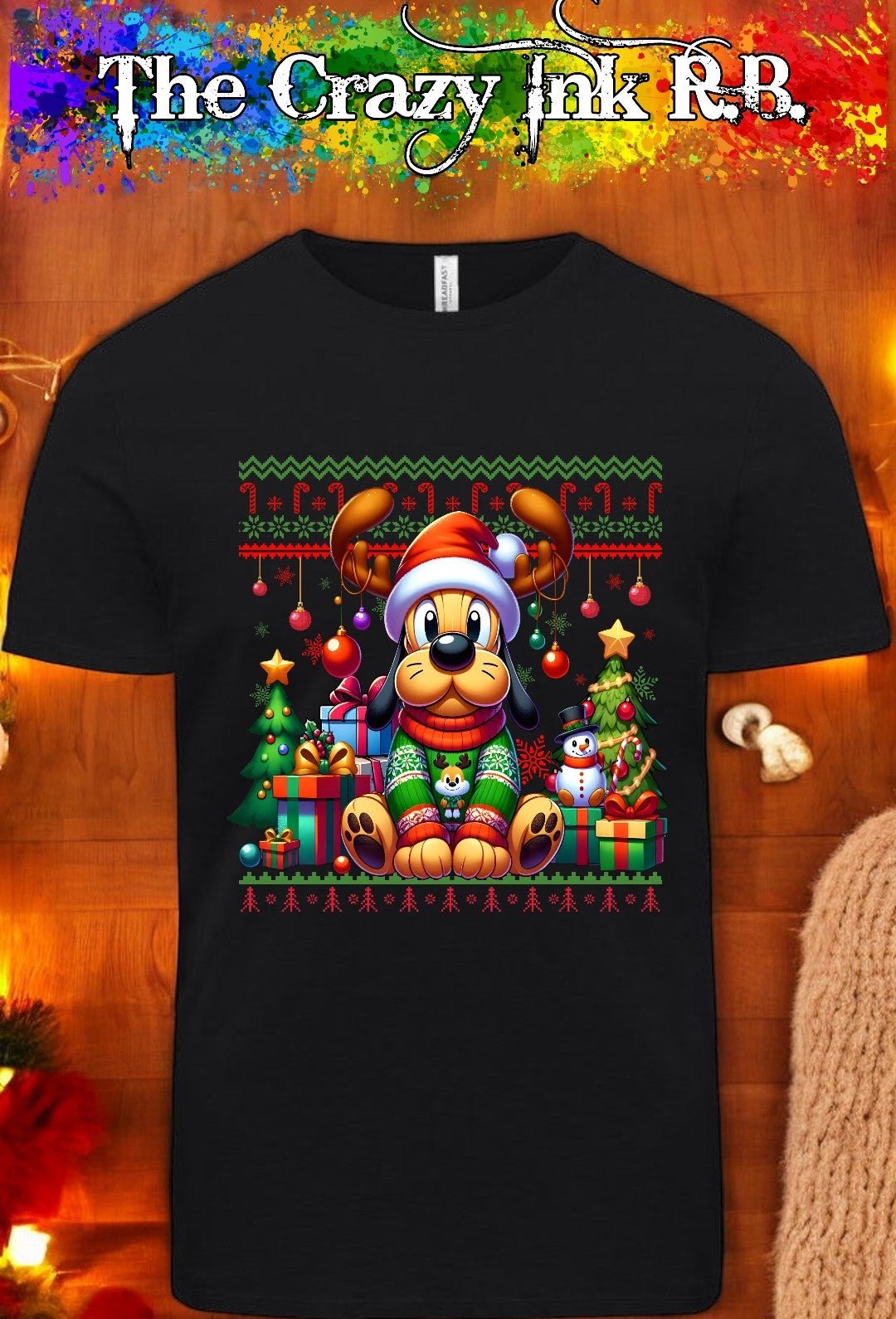 Cute Pluto Christmas graphic t-shirt.